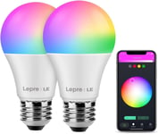 Lepro E27 Colour Changing Smart LED Light Bulb, Dimmable 2700K-6500K 9w 2 Pack