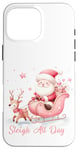 Coque pour iPhone 16 Pro Max Père Noël rose clair traîneau neige renne neige hiver