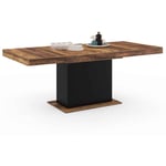 Table à manger extensible rectangle EDEN 6-10 personnes plateau HAWKINS bois foncé et noir 160-200cm