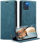 Coque Pour Samsung Galaxy A31 +2 Pièces Verre Trempé, Etui Protection Housse Premium En Cuir Pu, Fermeture Magnétique Flip Case Pour Samsung Galaxy A31 - Bleu