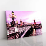 Big Box Art Pont Alexandre III Bridge in Paris France Canvas Wall Art Print Ready to Hang Picture, 76 x 50 cm (30 x 20 Inch), Pink, Lavender, Black, Plum