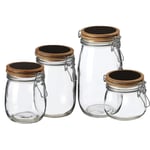 Large Medium Small Glass Jars Food Storage Wood Clip Top Chalkboard Lid Set of 4