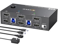 Commutateur Kvm Hdmi 8K 2 Pc 2 Moniteurs 8K @ 60Hz 4K @ 144Hz,Usb 3.0 Dual Monitor Commutateur Kvm Avec 4 Ports Usb 3.0 Pour Imprimante Clavier,Souris,Avec Contrôleur De Bureau,Bloc