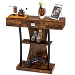 Giantex Table Console à 3 Niveau avec Tiroir, Table d'Entrée en Bois avec Anti-basculement et Cadre en Métal, Style Industrielle, pour Salon, Chambre, Entrée, Marron Rustique