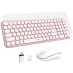 Wireless Keyboard and Mouse, XTREMTEC Compact Size Cute Keyboard Retro Round Keycap - 2.4GHz Ultra-Slim Quiet Aesthetic Keyboard for Laptop iMac Windows US Layout(Sakura Pink)