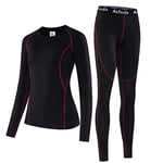 Acfoda sous-Vêtement Thermique Femme Fonctionnel Ensemble Ski Hiver Chaud sous-Vêtements Ensemble Compression Maillot Manches Longues & Pantalon Sport Snowboard Running Rose 42