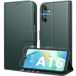 Peakally Coque pour Samsung Galaxy A16 5G/4G [ Verre Trempé Protection *1 ] [ Blocage du Signal RFID ] [ Premium PU ] [ Pochette de Portefeuille ] Etui à Rabat pour Samsung A16 5G/4G, Vert