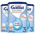 Laboratoire Gallia – Lait infantile Calisma Croissance 3ème âge - Lait en Poudre pour Bébé - Sans Huile de Palme - Dès 12 Mois - 69 Biberons - Lot de 3 boites de lait 3ème âge - 3x830g