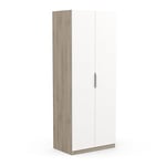 Demeyere 391380 Armoire avec Penderie 2 Portes 1 Niche Moderne – Coloris Chêne Kronberg & Blanc Mat-79, Bois d'ingénierie, Gris, 79,4 x 51,1 x 203 cm