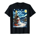 Starry Night Christmas Snowman Snowy Night T-Shirt