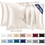 Vielit 2 Pack Satin Pillowcase for Hair and Skin,Soft as Silk Pillowcases for Hair and Skin,Easier Care than Silk Pillow Case Beige Pillowcases for 40x60cm Pillow Envelope & 2 Scrunchies