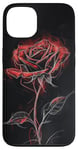 Coque pour iPhone 13 Motif croquis de rose rouge, art floral, fleur unique