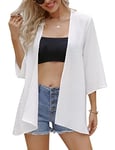 Irevial​​ Cardigan D'été Femme Manches 3/4 Boléro élégant en Mousseline de Soie Kimono Châle Chic pour Femme