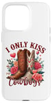 Coque pour iPhone 15 Pro Max I Only Kiss Cowboys Tee Bottes de cowboy western Saint-Valentin