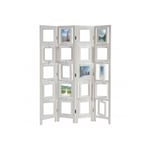 Décoshop26 - Paravent 4 panneaux blanc en bois avec porte photos 160x125cm