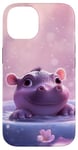 Coque pour iPhone 14 Joli bébé hippopotame fond rose