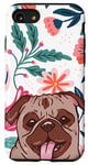 Coque pour iPhone SE (2020) / 7 / 8 Motif floral et carlin drôle mignon