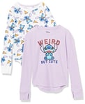 Amazon Essentials Disney | Marvel | Star Wars | Frozen Toddler Girls' Long-Sleeve Thermal T-Shirts (Previously Spotted Zebra), Pack of 2, Stitch Pizza, 3 Years