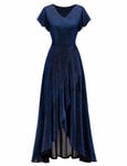 Berylove Robe de soirée longue à paillettes - Élégante - Col en V - Robe de fête pour femme - Robe de bal avec ourlet à volants - Robe de demoiselle d'honneur, bleu marine, M