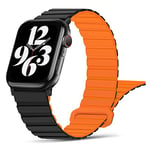 Tasikar Compatible avec Bracelet Apple Watch 42mm (Séries 10) 41mm 40mm 38mm, Band de Boucle Magnétique Silicone Fin [Portable Double Face] pour iWatch SE Séries 10 9 8 7 6 5 4 3 2 1, Noir Orange