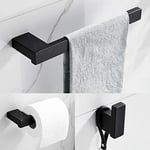 Ensemble de 3 pièces de matériel de salle de bain en acier inoxydable finition noire mate, fixation murale, barres de serviette, support de papier toilette, crochets pour peignoirs faciles à installer