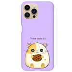 Coque violet Iphone 14 PRO hamster kawaii avec votre texte