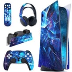 PlayVital Kit de Autocollants Skin Decal pour ps5 Sticker Vinyle pour ps5 Console&Manette&Station de Charge&Casque&Télécommande Média-Édition Régulière-Galaxie Multidimensionnelle