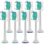 8-pack standardborsthuvuden kompatibla med Philips Sonicare elektriska tandborstar, passar Diamondclean Flexcare Healthywhite Easyclean Protectiveclean P