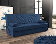 Dmora Canapé-lit 3 Places avec Coffre + 2 Coussins Inclus 181 x 81 x 88h cm Bleu Jeans, Tissu Bois