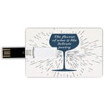 32G USB Flash Drives Credit Card Shape Wine Memory Stick Bank Card Style Wine Glass and Vintage Sun Burst Frame The Flavor is Like Delicate Poetry Quote Decorative,Night Blue White Waterproof Pen Thum