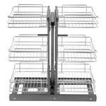 VEVOR Organisateur Coulissant d'Angle à Ouverture de 38 cm de Largeur, Rangement pour Placard de Cuisine à 3 Niveaux et 6 Étagères, Panier de Rangement en Acier au Carbone Chromé Magique, Maison