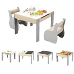 GOPLUS Table Enfant avec Chaise pour 3-6 Ans, 4-en-1 Table d'Activités avec Plateau Rabattable à Double Face, Tableau Noir, Dossier Ergonomique, Petite Table pour Jouer, Manger, Dessiner, Gris