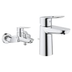 GROHE Mitigeur monocommande Bain/Douche Start avec inverseur, robinet avec mousseur économique & Mitigeur Lavabo Bauloop 23335000 (Import Allemagne), Chromé, Ancienne version