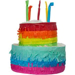 Folat 65837-Gâteau à la Pinata Coloré 25x23 cm-Fête d'anniversaire, enterrement de vie de garçon, Piñata Gâteau arc en ciel Birthday Multicolore, Rainbow Décorations, 65837