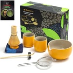 TEANAGOO Matcha Set Matcha Whiskup Matcha Bowl with Versing Spout Scoop Matcha Whisk Holder Tea Making Kit. Set de thé japonais (7pcs) + 2Cups(7.2oz),S18,Yellow,Color Box Packing...