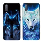 Tveinan Coque pour Samsung Galaxy A7 2018 Etui, 2 Pack Case Mince Souple Silicone Antichoc Protection pour Samsung A7 2018, Housse de Noir Motif Anti-Rayures pour Filles Femme - Loup