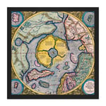 Map Mercator 1623 North Pole Arctic Pictorial Chart Square Framed Wall Art Print Picture 16X16 Inch