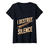 Womens I Destroy Silence Didgeridoo Player Funny Music V-Neck T-Shirt