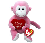 OFFICIAL TY BEANIE BABY CHERUB PINK MONKEY I LOVE YOU  REG 6" SOFT TOY 41328