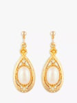 Susan Caplan Pre-Loved Rediscovered Collection Gold Plated Faux Pearl Swarovski Crystal Drop Earrings, Gold