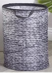 Pop-up Laundry Bin - Grey Rattan Print - Collapsible for Travel & Home Laundry