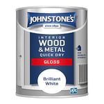 Johnstone's - Quick Dry Gloss Finish - Brilliant White - Water Based - Interior Wood & Metal - Radiator Paint - Low Odour - Dry in 1-2 Hours - 13m2 Coverage per Litre - 1.25 L