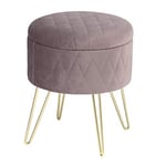 WOLTU Tabouret Pouf avec Espace de Rangement 31,5 x35cm,Tabouret Repose-Pieds en Velours Pieds en métal doré,Rose