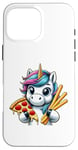 Coque pour iPhone 16 Pro Max Licorne mangeant de la pizza et des baguettes à pain pour garçons, filles, femmes, enfants