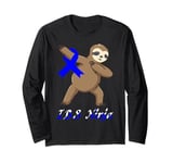 Irritable Bowel Syndrome IBS Blue Ribbon Funny Sloth Dabbing Long Sleeve T-Shirt