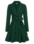 GRACE KARIN Automne et Hiver Manteau Femme Manches Palais Revers Manteau Tissu Chaud et Doux Vert Foncé S