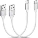 Câble USB C Court [30cm/Lot de 2], Blanc Câble USB vers USB C Charge Rapide Nylon Cable Chargeur Type C pour Samsung Galaxy S21 S20 S22 S10 S9 S8 Plus, A20 A12 A13 A21 A40 A50