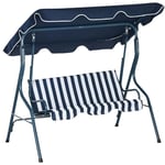 Outsunny Balancelle de Jardin 3 Places Toit imperméabilisé Inclinaison réglable Coussins Assise Dossier 1,7L x 1,1l x 1,53H m Acier Polyester Bleu Blanc rayé