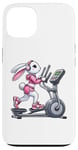 Coque pour iPhone 13 Lapin de Pâques sur vélo elliptique Gym Fitness Workout