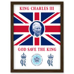 King Charles III Coronation God Save the King Union Jack Crest and Emblem Artwork Framed Wall Art Print A4